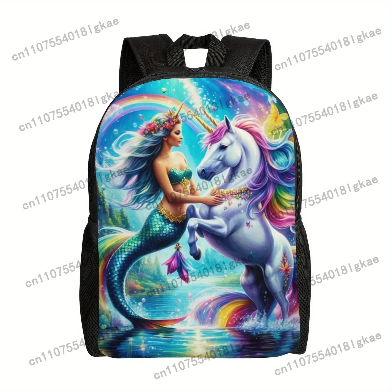 Charming Mermaid & Unicorn Backpack - Lightweight, Large Capacity Laptop Daypack with Adjustable Straps for School, College, and