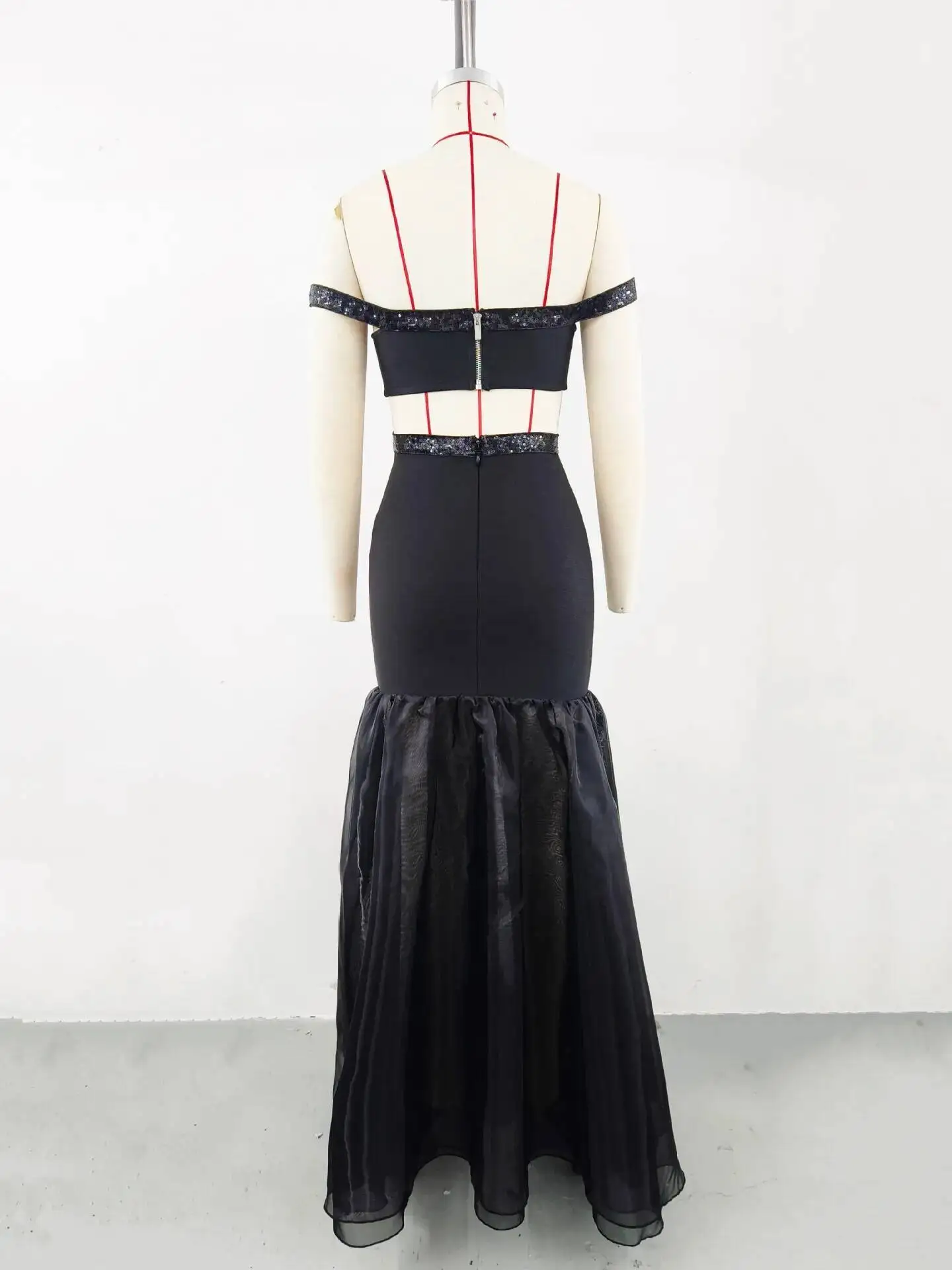 2025 nuevo elegante mujer verano celebridad Sexy sin tirantes diamantes recortados negro Maxi vestido largo elegante vestido de fiesta de noche para discoteca