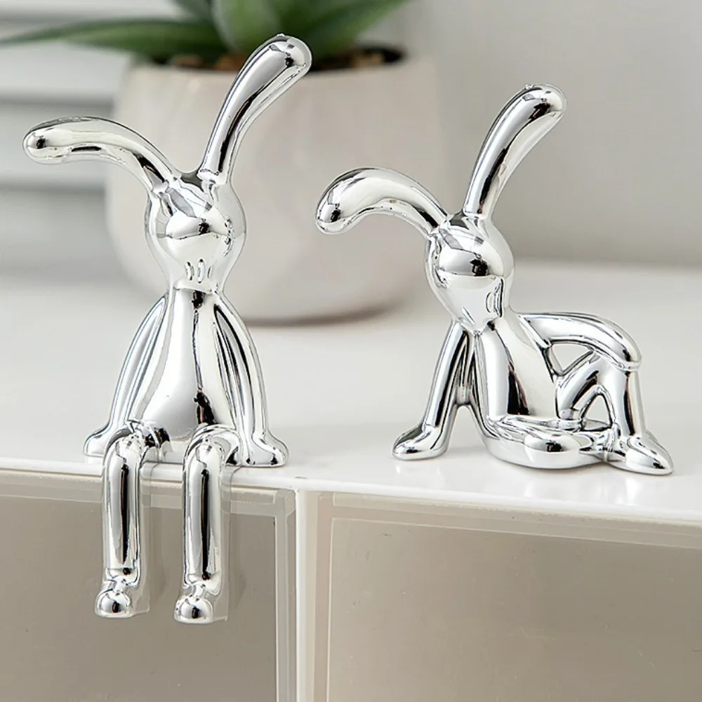 Electroplating Rabbit Decorative Ornaments Long Eared Rabbit 3D Ornament Cute Cartoon Car Interior Decor Center Console Decor