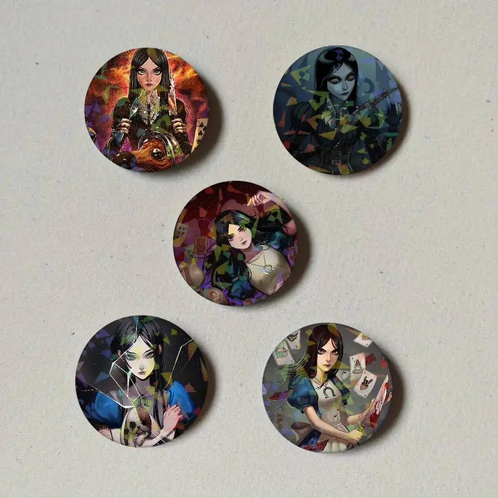 Game Alice Madness Returns Laser Button Pins Backpack Clothing Decor Brooch Fiction Badge Jewelry Gifts