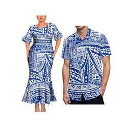 Layered Ruffle Sleeve Mermaid Fishtail Dresses Crew Neck Long Ladies Dress Polynesian Clothing Plus Size Womens Dres