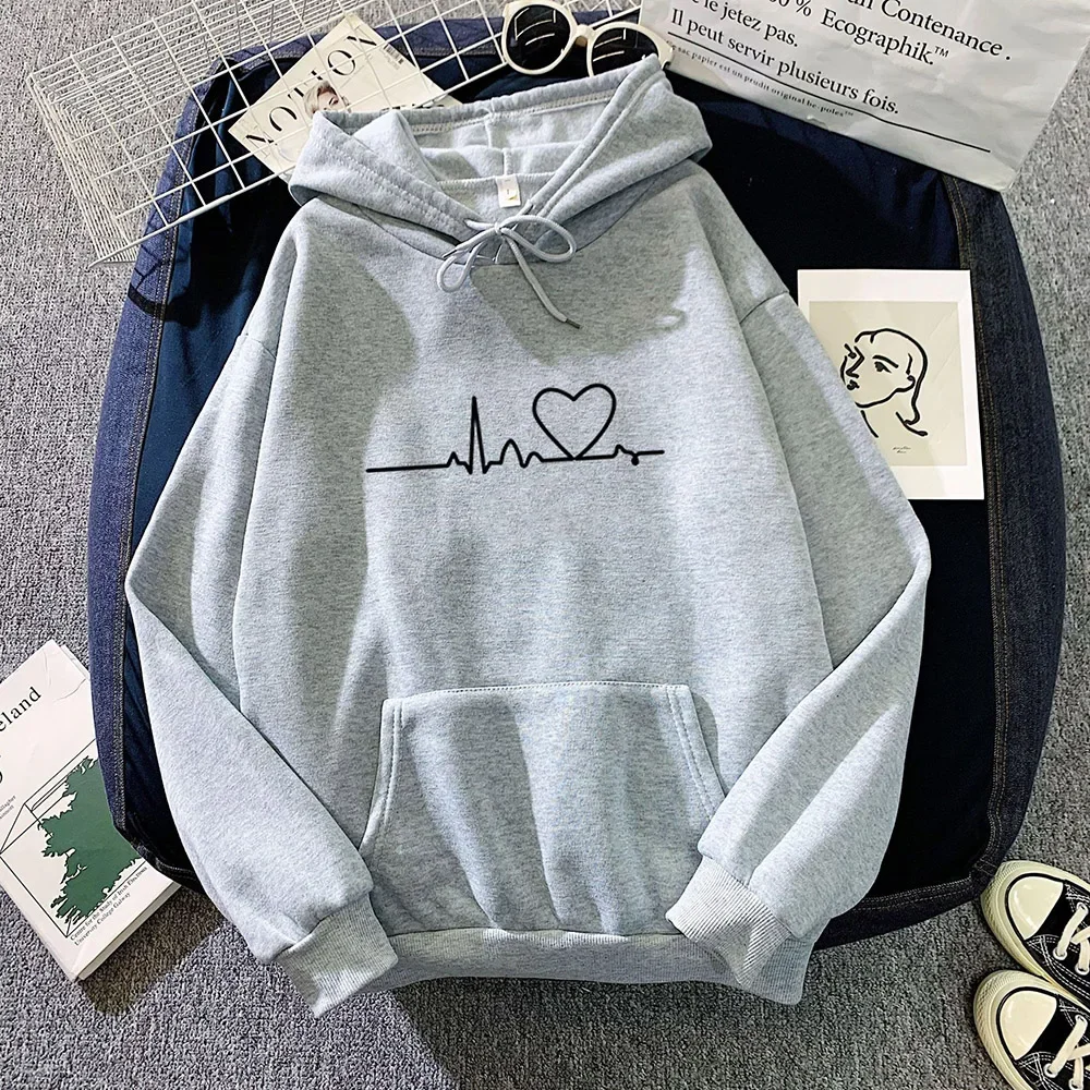 Women Casual Print Loose Hoodies Spring Long Sleeve Hooded Sweatshirt Harajuku Simple Tops Pullover Streetwear