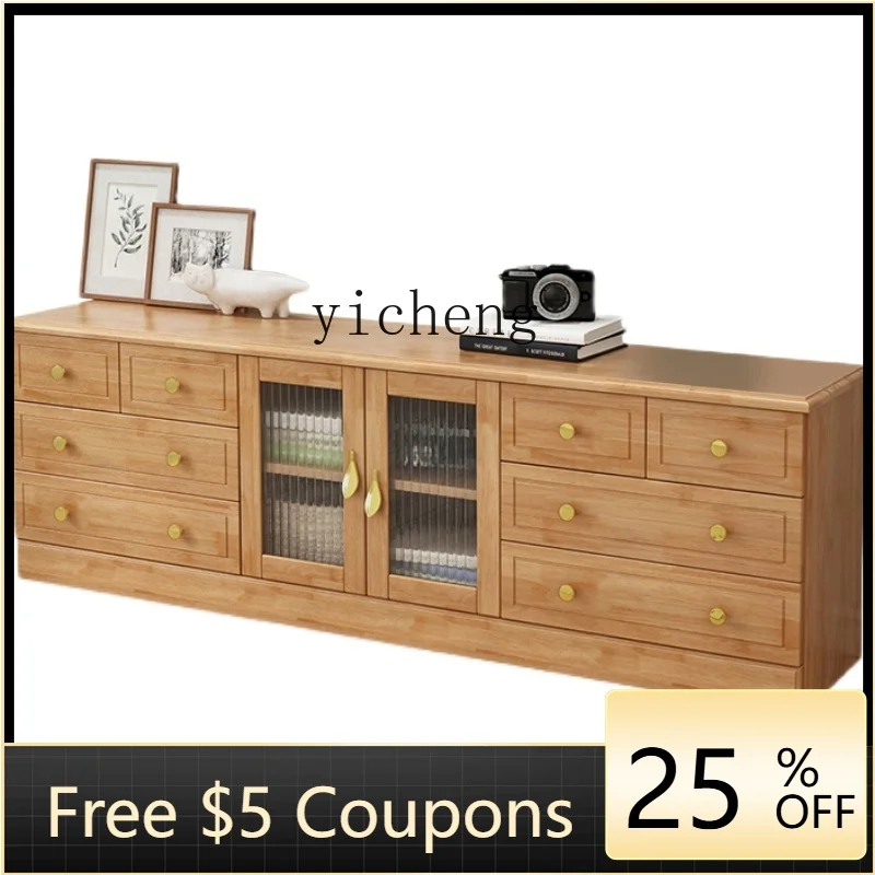 

ZZF Solid Wood High TV Cabinet Living Room New Bedroom Small Apartment TV Stand