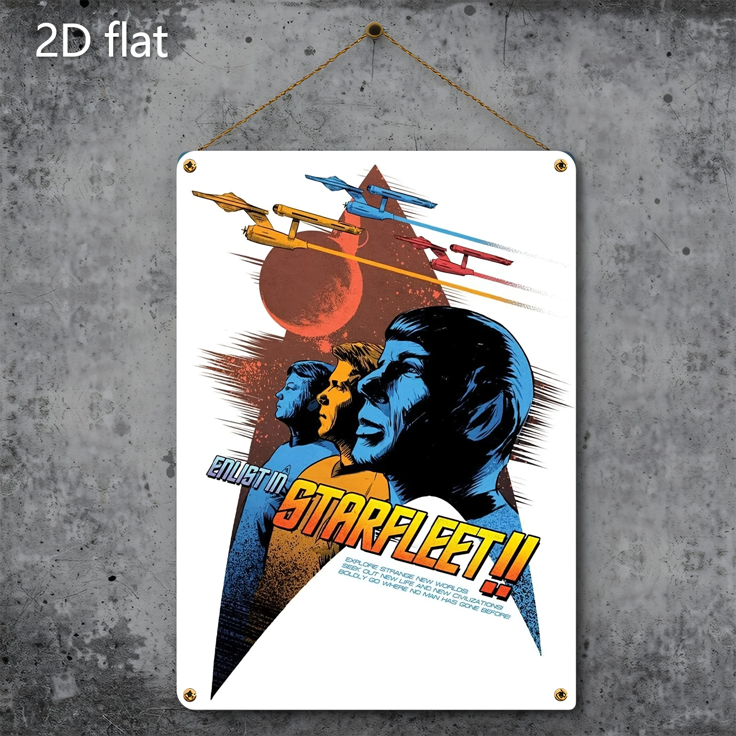 Vintage Sci-Fi Metal Wall Art Plaque -  Design with Iconic Characters & Spacecraft, Weather-Resistant Iron,  Contemporary Wall