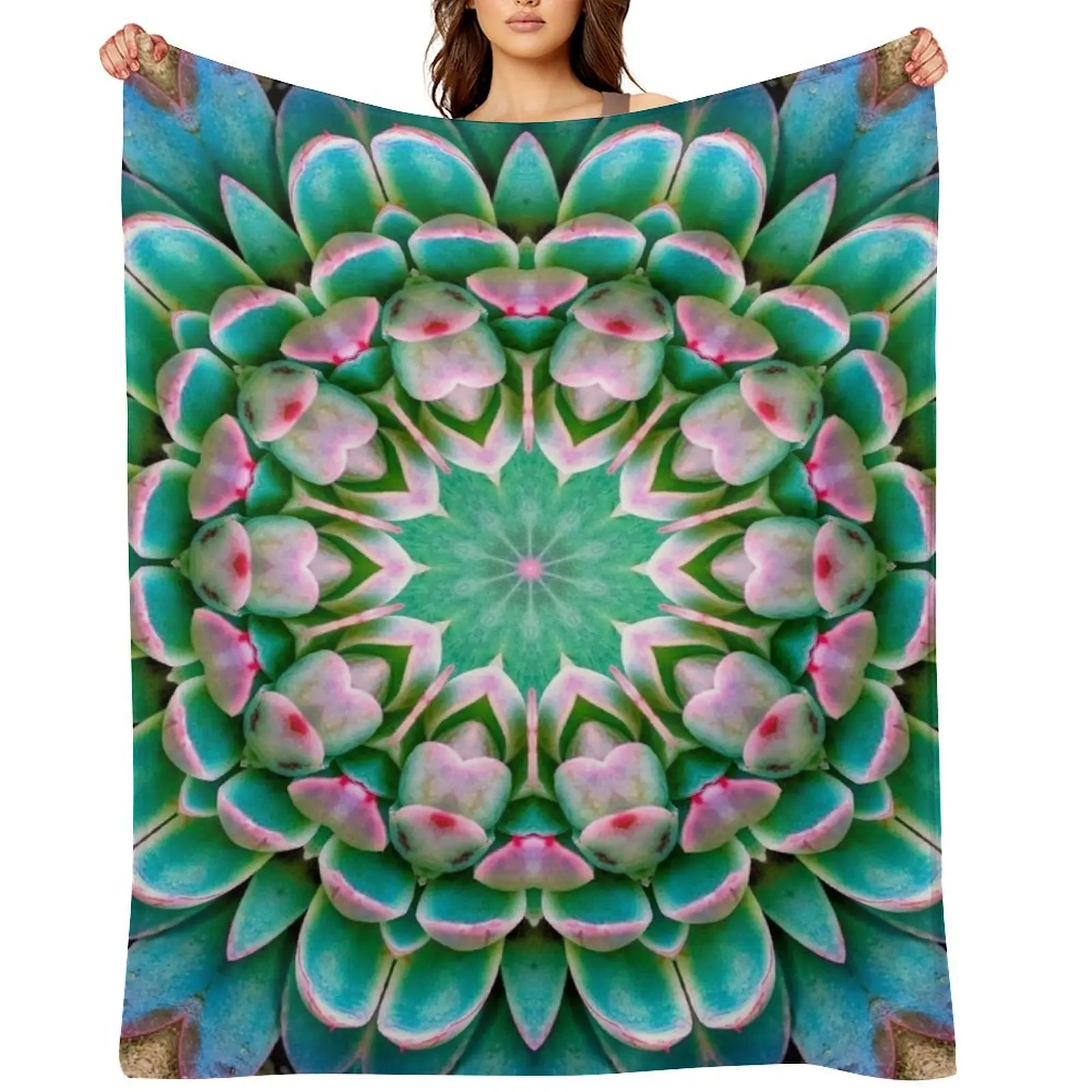 

Succulent Mandala in Fuscia and Green Throw Blanket Decoratives Kid'S sofa bed for winter Blankets
