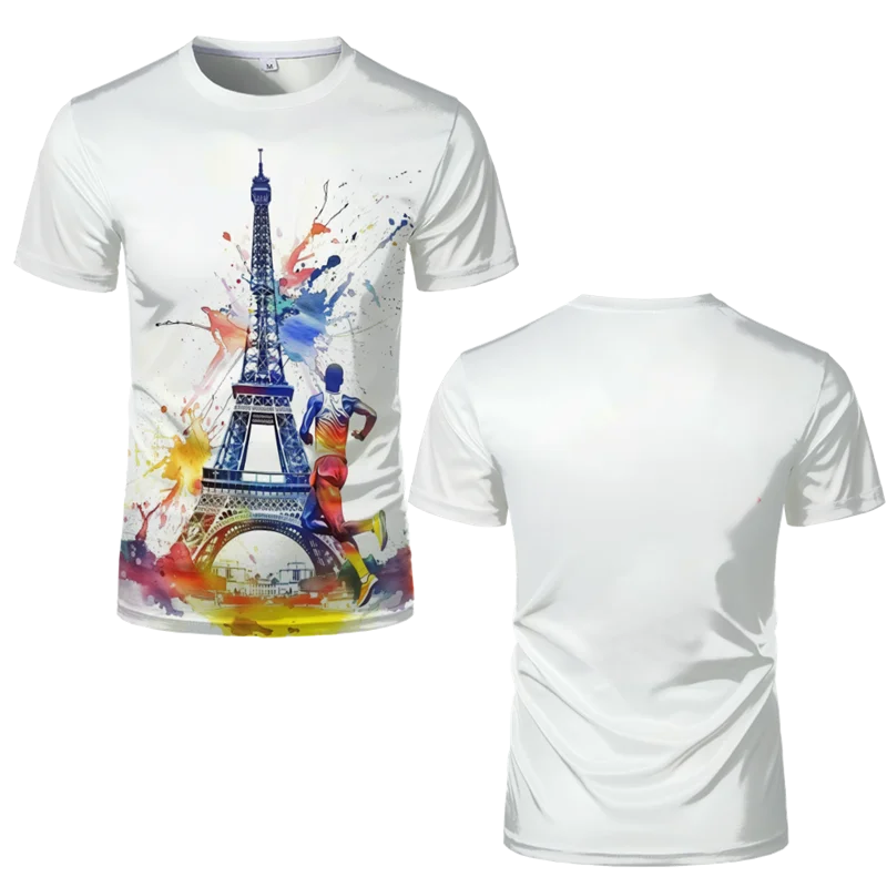 2024 France Paris Eiffel Tower 3D Print Summer Tees Streetwear Crew Neck Short Sleeve Casual Oversized Men Women Kids Tops