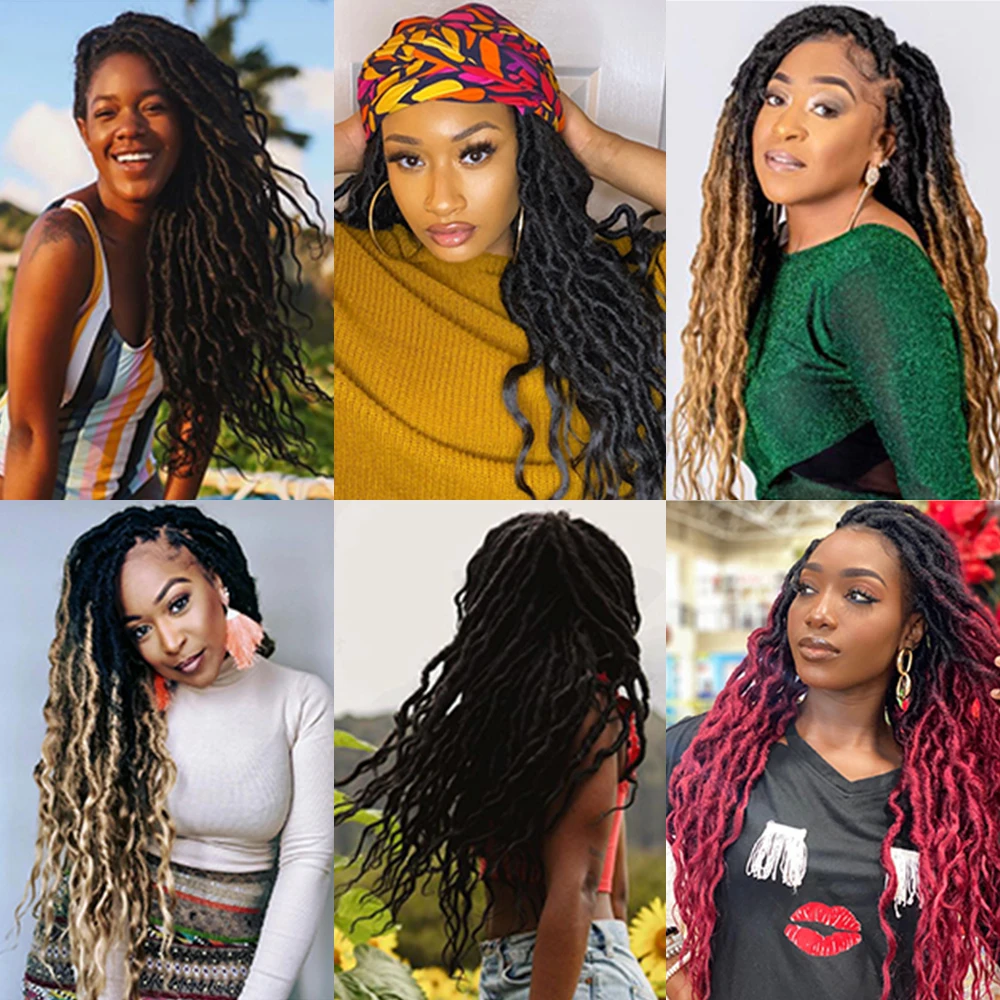 Faux Locs ผมโครเชต์ 24 นิ้วเทพธิดา Locs ผมโครเชต์, 6 แพ็คนุ่ม Locs หยิกปลาย Dreadlocks โครเชต์ Locs สังเคราะห์