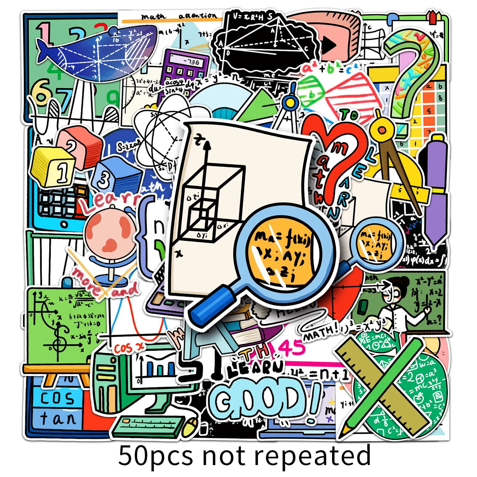 50 pçs dos desenhos animados matemática fórmula adesivo engraçado graffiti decalque à prova dwaterproof água brinquedo para notebook scrapbook mesa bagagem skate