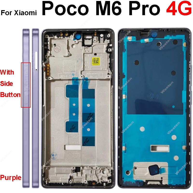 LCD Middle Frame Housing For Xiaomi Poco M6 Pro 4G Middle Frame Holder Cover With Volume Key Replacement Repair Parts