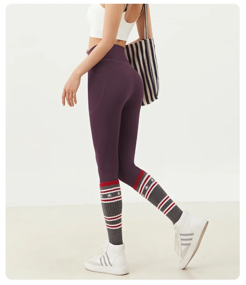 Yoga-Hose für Damen, hohe Taille, pfirsichfarben, hüftformend, schnell trocknend, mit Taschen, ohne Unterwäsche, Fitness-Gym-Hose – Detail 6