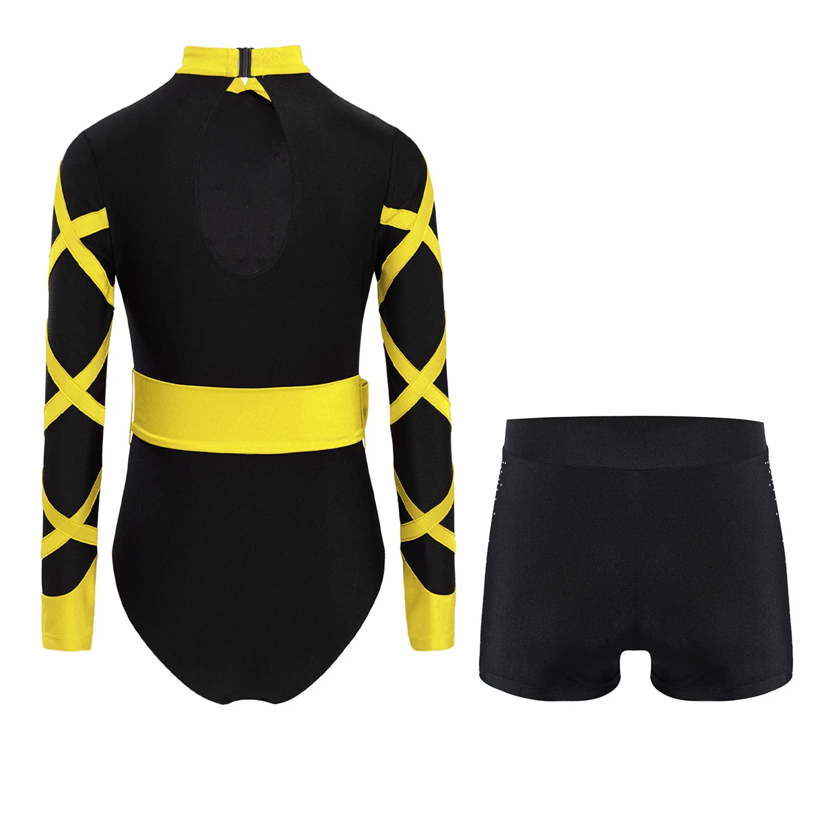 Justaucorps de gymnastique à strass pour enfants filles, short avec ceinture, tenue de danse de Ballet de patinage artistique, Costume de spectacle de Style chinois