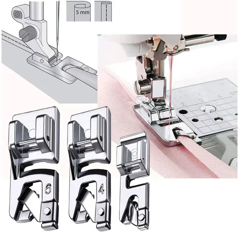 6 Pcs Rolled Hem Presser Foot, Hemming Foot Kit for Sewing Rolled Hemmer Presser Foot  for All Low Shank Sewing Machine