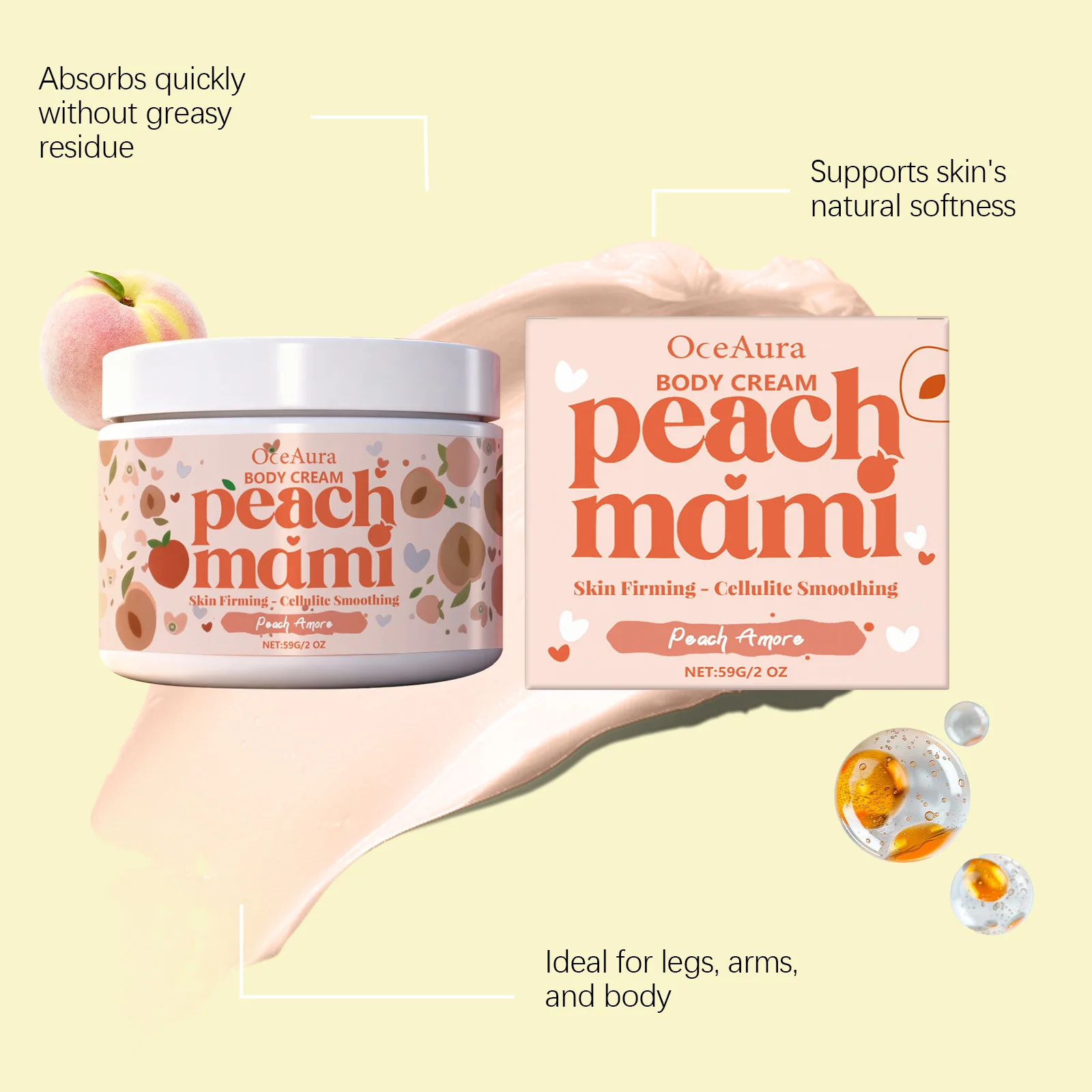 Oceaura Peach Body Moisturizing Cream Keeps Brightening Improves Sagging Nourish Dryness Day Night Family Hand Skincare Creams
