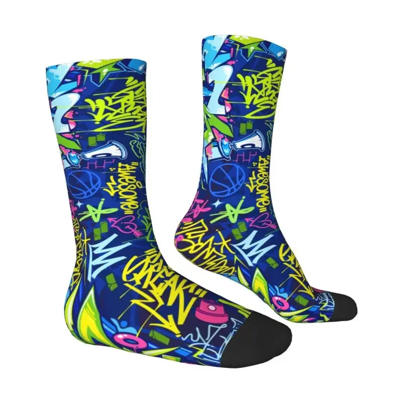 Custom Abstract Urban Style Hiphop Graffiti Street Art Socks Women Male Men Breathable 3D Print Football Sports Socks