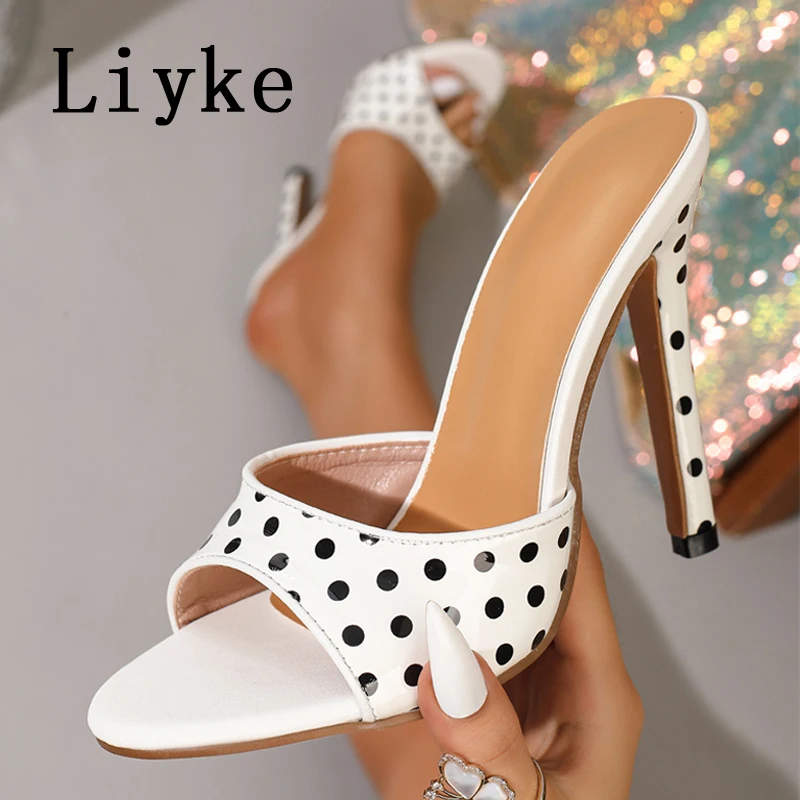 

Liyke2026 New Summer Women Open Toe Polka Dot Slipper Fashion Slip On Ladies Sandal Comfort Outdoor Thin Heels Dress Slides Shoe