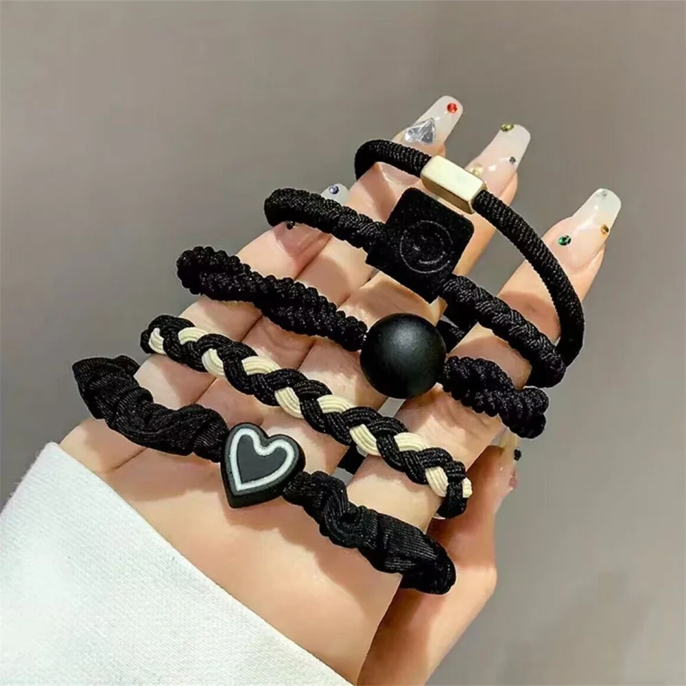 5/10/20 Stuks Eenvoudige Stijl Haarstropdas Set Gevlochten Haartouw Hart Decor Scrunchies Elastische Paardenstaart Houder Haar Accessoires Voor Vrouwen