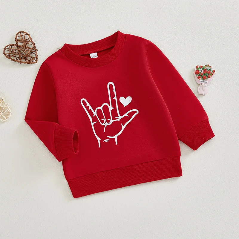 Toddler Girls Boys Sweatshirts Finger Heart Print Crew Neck Long Sleeve Kids Pullovers Fall Valentine s Day Clothes Tops