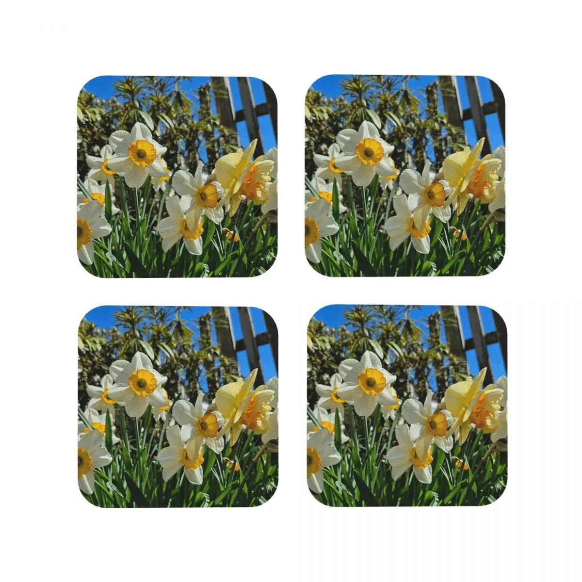 

Daffodils In The Sun Coasters Kitchen Placemats Insulation Cup Coffee Mats For Decor Home Tableware Pads Set of 4
