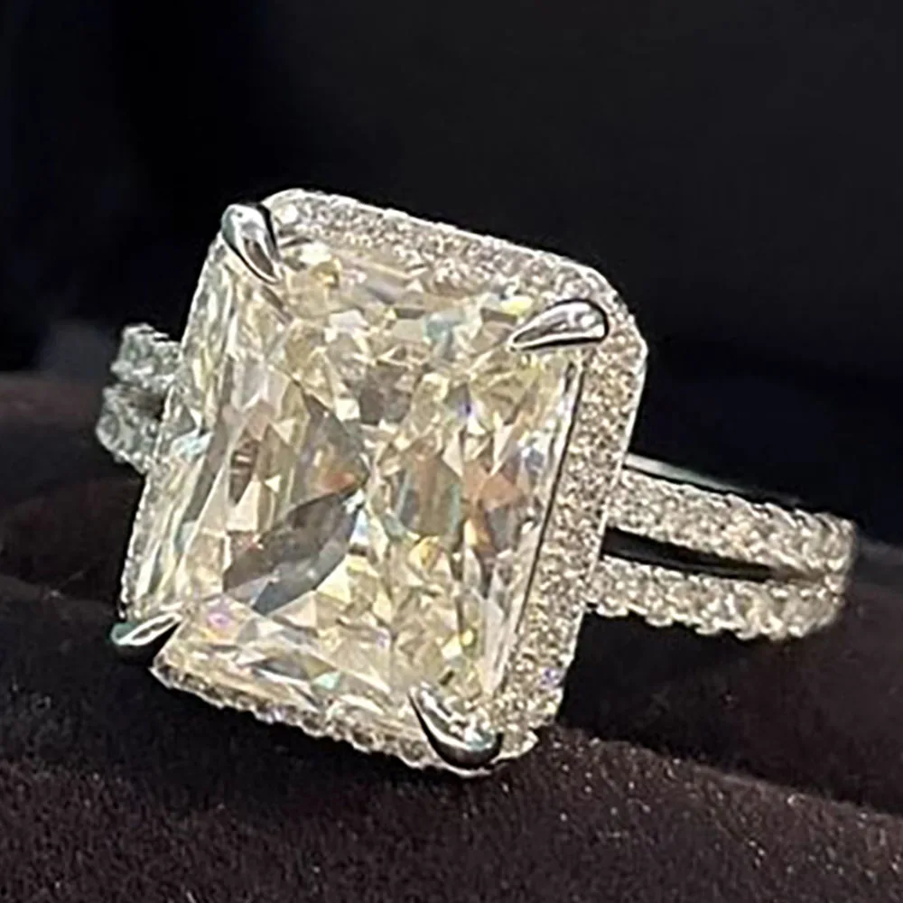 Custom Solid 10K White Gold Women Wedding Party Anniversary Engagement Ring Radiant Moissanite Diamond Ring Luxury