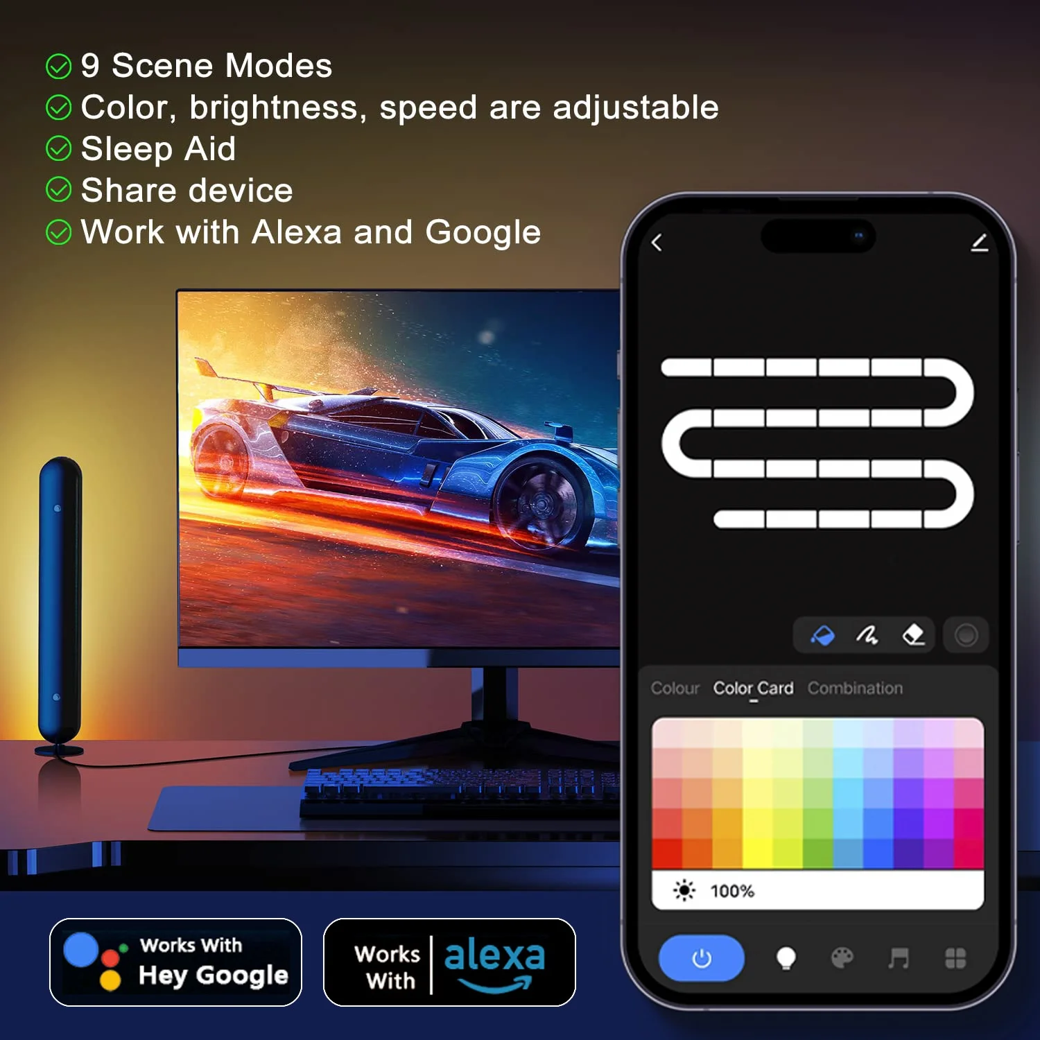 LED ذكي الكتابة على الجدران واي فاي سطح المكتب مصباح لتهيئة الجو RGB الملونة كمبيوتر ألعاب بلوتوث Esports LED الموسيقى لاقط الضوء