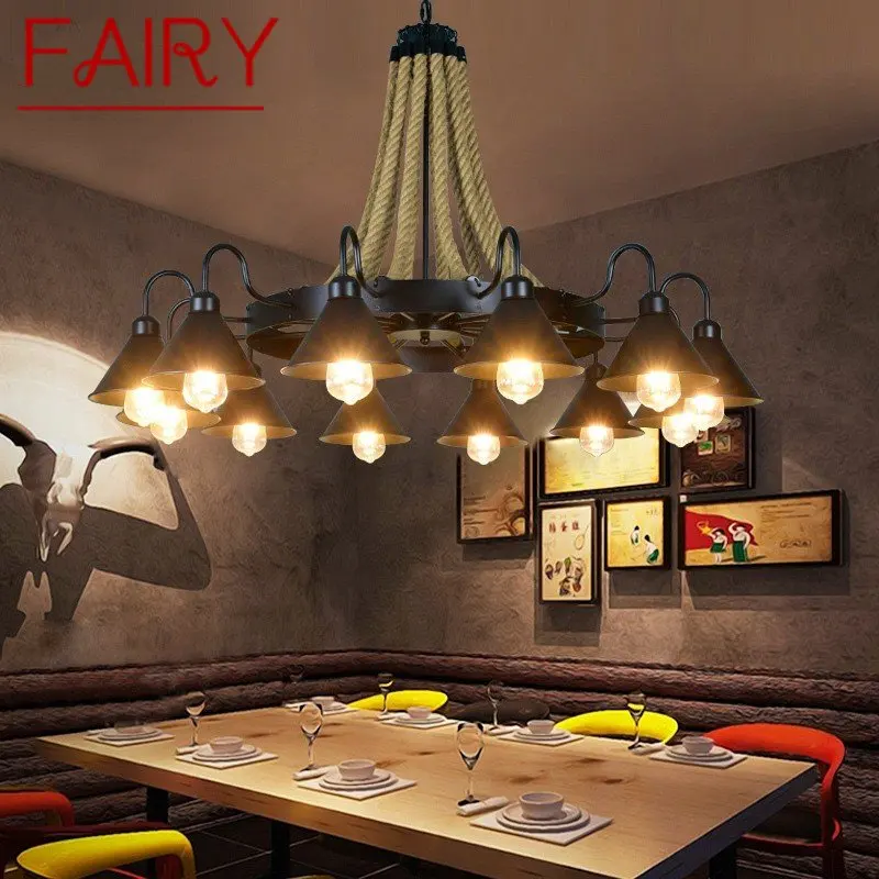 

FAIRY Classical Chandelier Retro Fixtures Loft Design LED Creative Industrial Rope Pendant Lamp for Home Bedroom Hotel