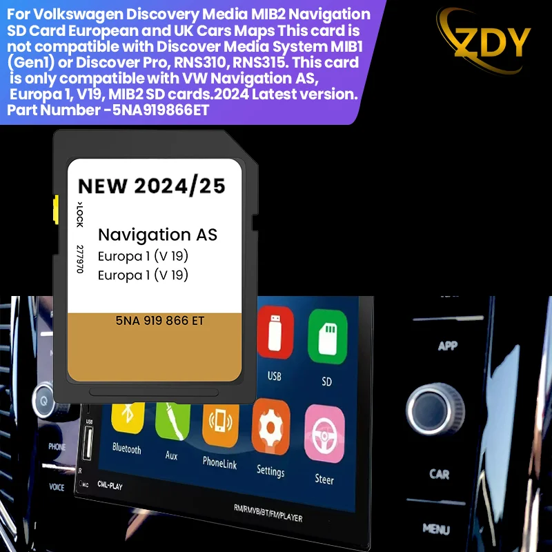 New 2024/2025 for VW Navigation SD Card compatible with Europe + UK only Discover Media MIB2 GPS SD Card