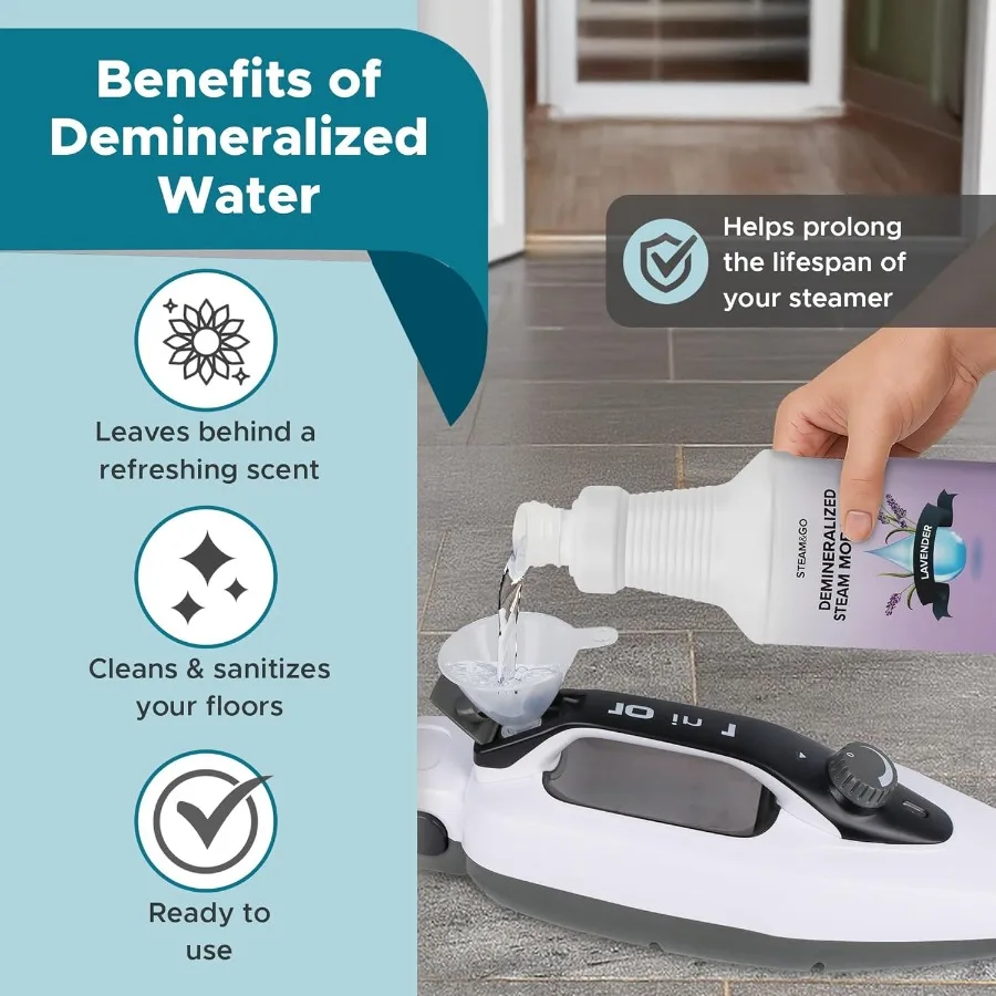 Steam Go Demineralized Water for Steam Cleaner - PVC-Free Floor Cleaning Solution Compatible with All Steam Mops - Multi-Surfac