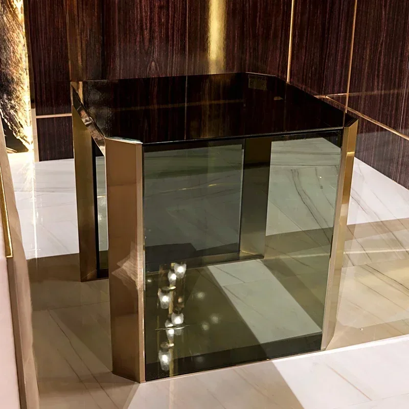 Sell like hot cakes modern design stainless steel living room furniture luxury black glass top gold square coffee table