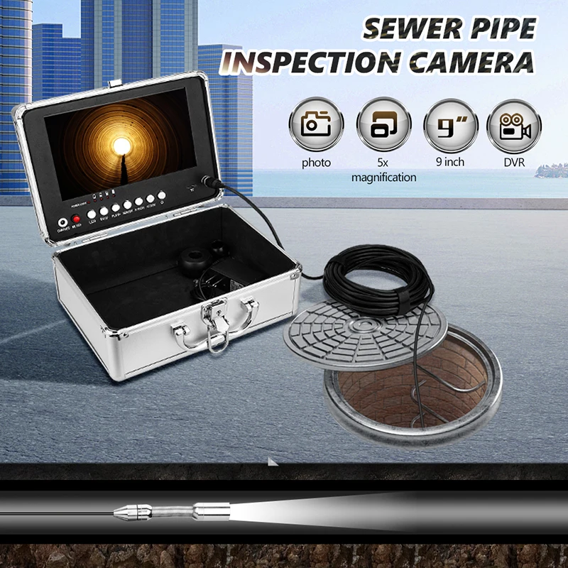 

GUANMOU Industrial Endoscope HD 1080P 9 inch LCD Digital Borescope Inspection Camera 17mm with LED IP68 Waterproof for Pipe