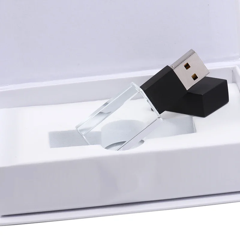 JASTER Crystal USB 2.0 Flash Drive 128GB Creative Wedding Gifts Pen Drive 64GB 100% Real Capacity Pendrive with Paper Box 32GB