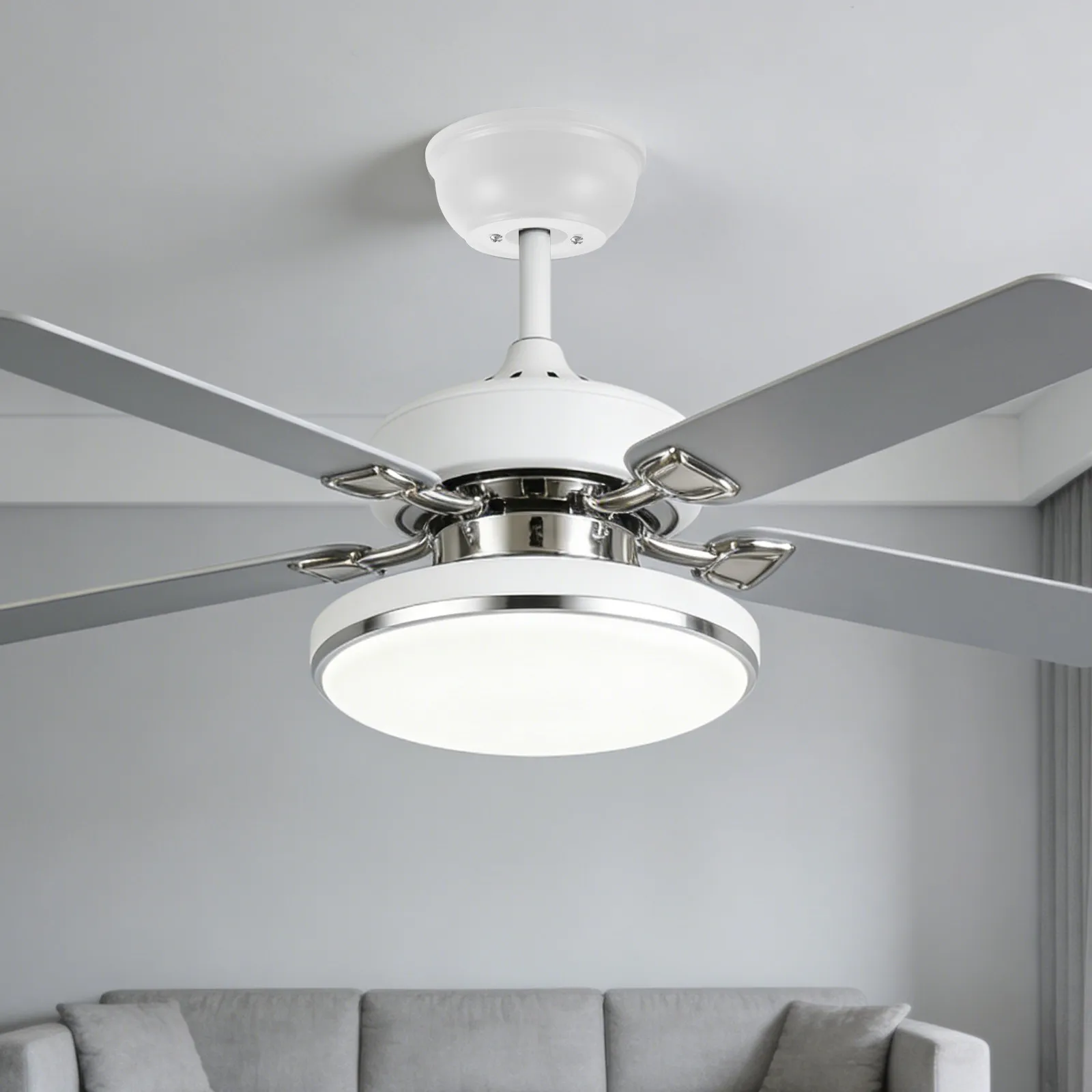 

Ceiling Fan Lampshade Metal Canopy White Finish Flush Mounted Invisible Design Replacement Cover Dustproof Fan Light Accessory
