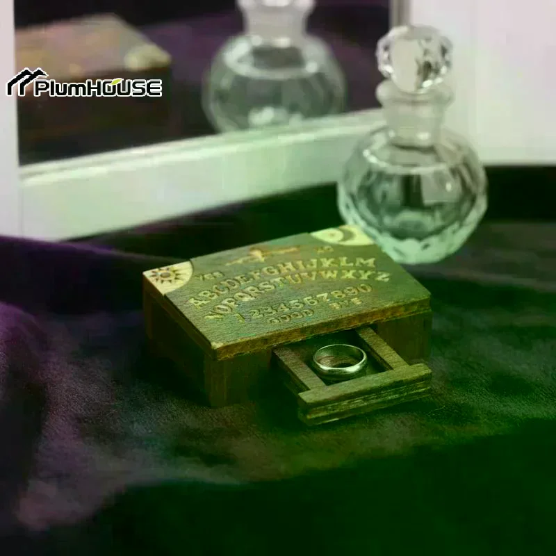 Retro Mini Wooden Ouija Board With Drawer Miniature Spirit Board Micro Landscape Scene Ornament Home Desktop Decoration