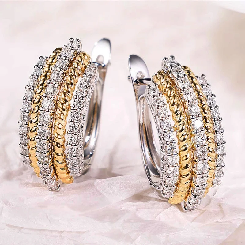 2026 High End Two-color Lines, Classic Daily Vacation Accessories, Elegant and Exquisite European and American Zircon Earrings