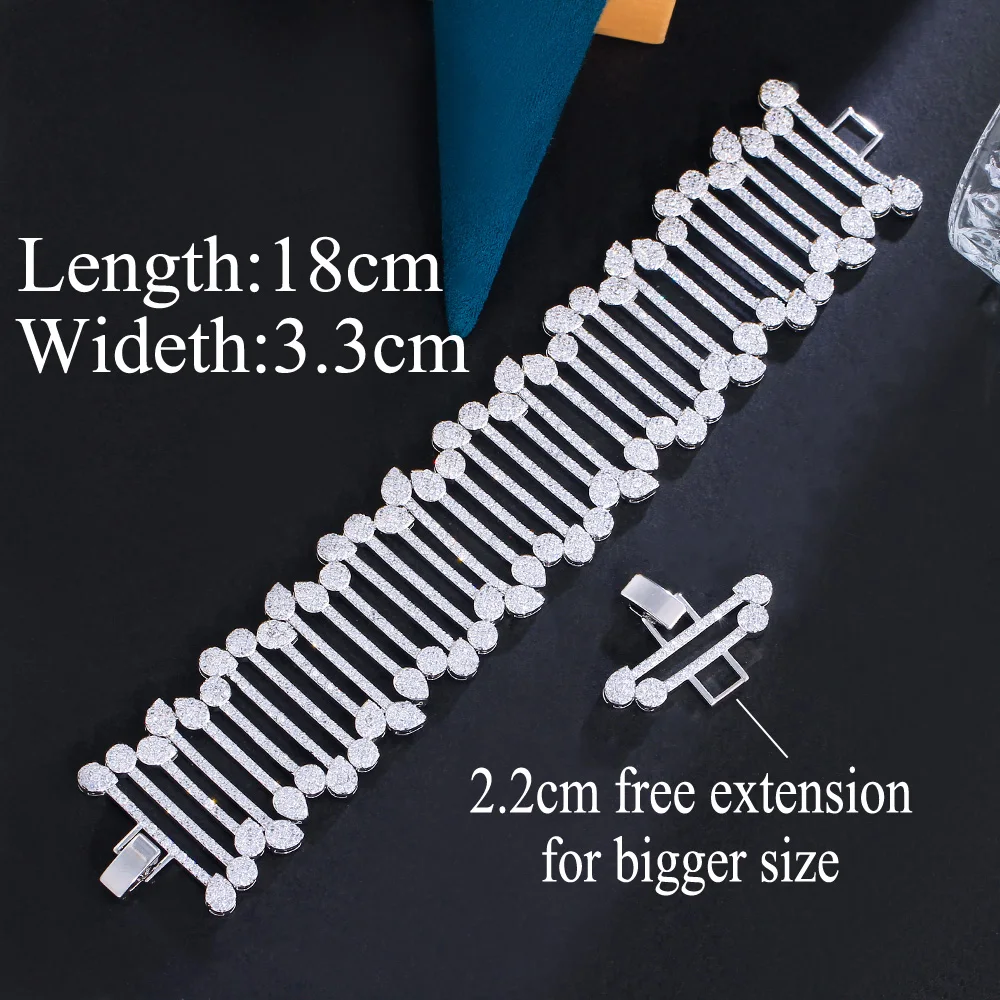 CWWZircons Expensive Super Luxury Full Cubic Zirconia Micro Pave Large Wide Bracelet for Women Wedding Event Bridal Party CB321