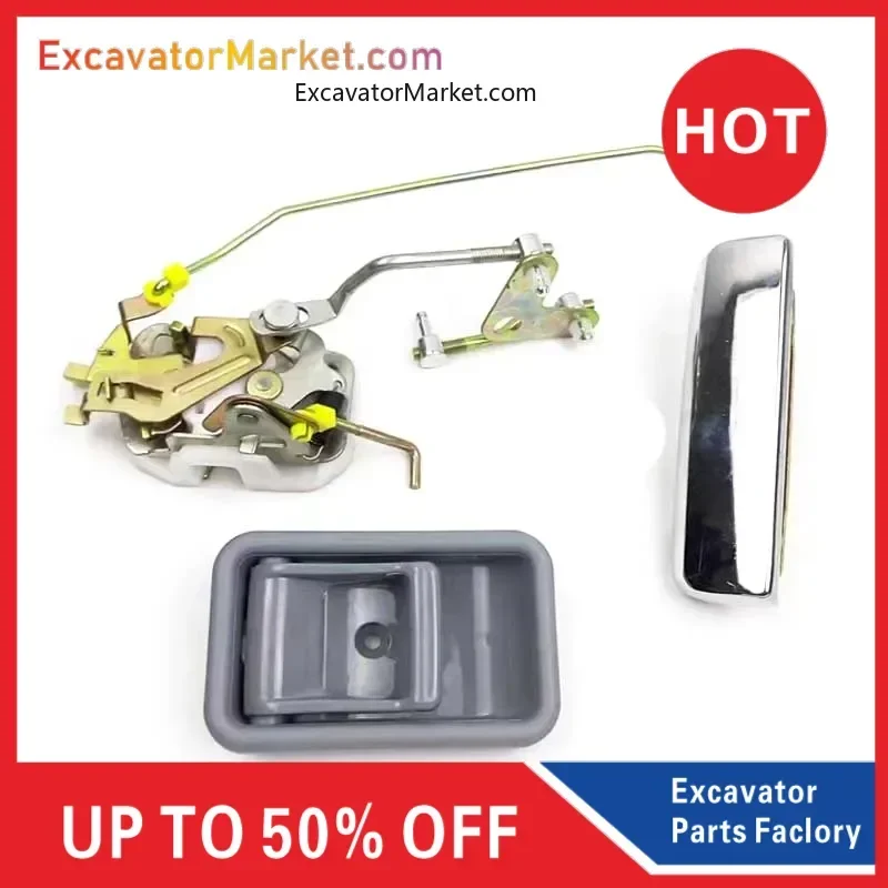 

For excavator Cab Door Lock Assembly Lock Block Inner Handle Outer Handle Excavator for Kobelco SK60-3 120-3 200-3