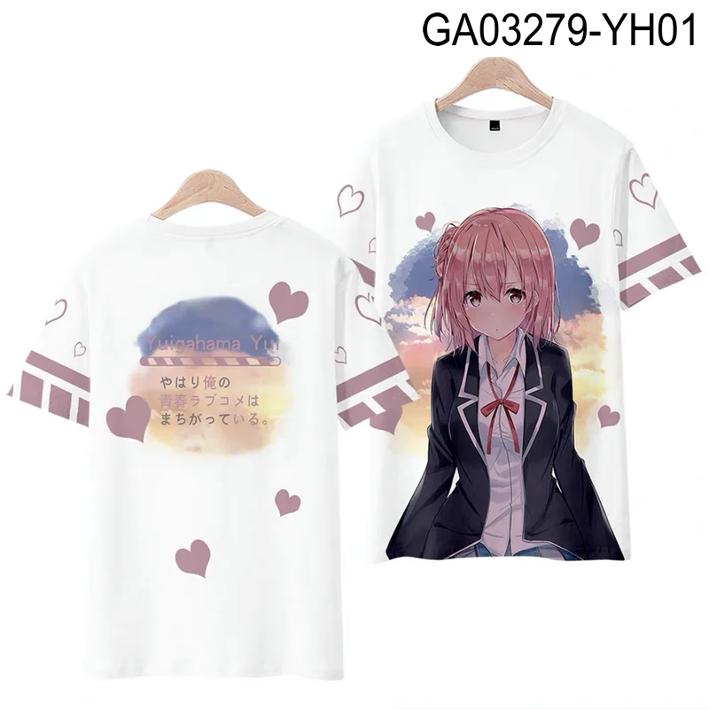 Meu adolescente comédia romântica snafu yui yuigahama impressão camiseta verão em torno do pescoço manga curta anime japonês streetwear plus size