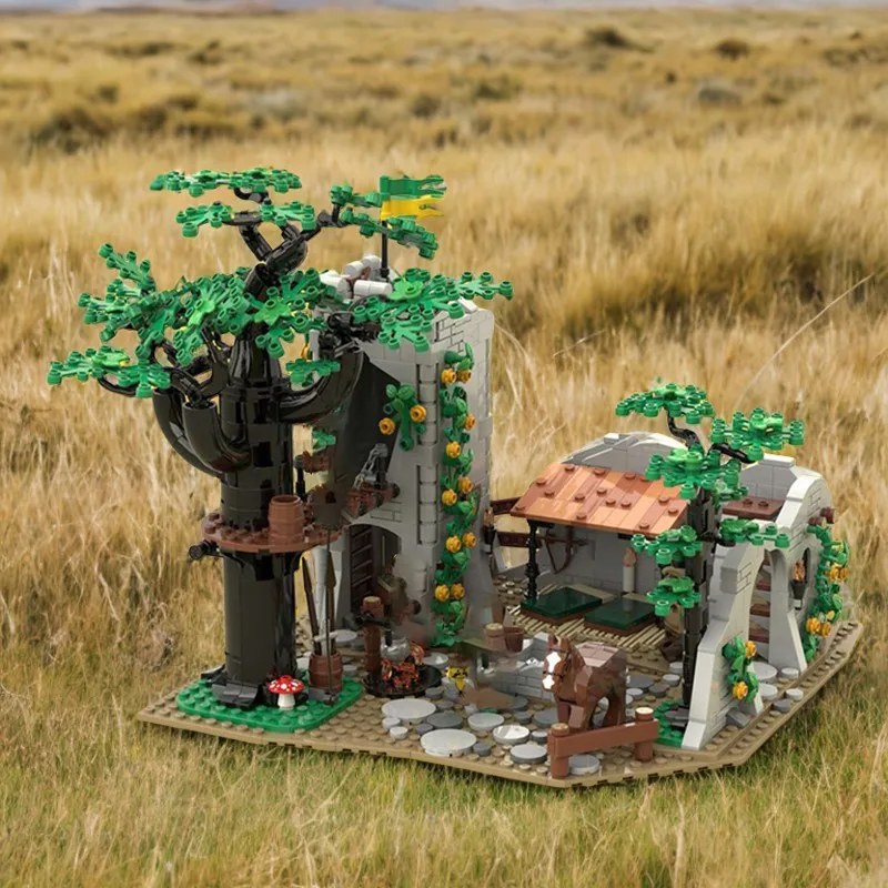 

1200pcs Custom Forestmen Camp With Ruined Tower And Removable Roof Design, Perfectly Reproducing Classic Scene Building Blocks