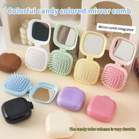 ☆Candy Colored Mini Air Cushion Comb With Mirror Foldable Travel Portable Massage Comb