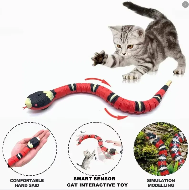 Smart Sensing Cat Toys Automatic Interactive Eletronic Snake Tease Toys for Pet Cats Indoor Play Kitten Toy USB Rechargeable