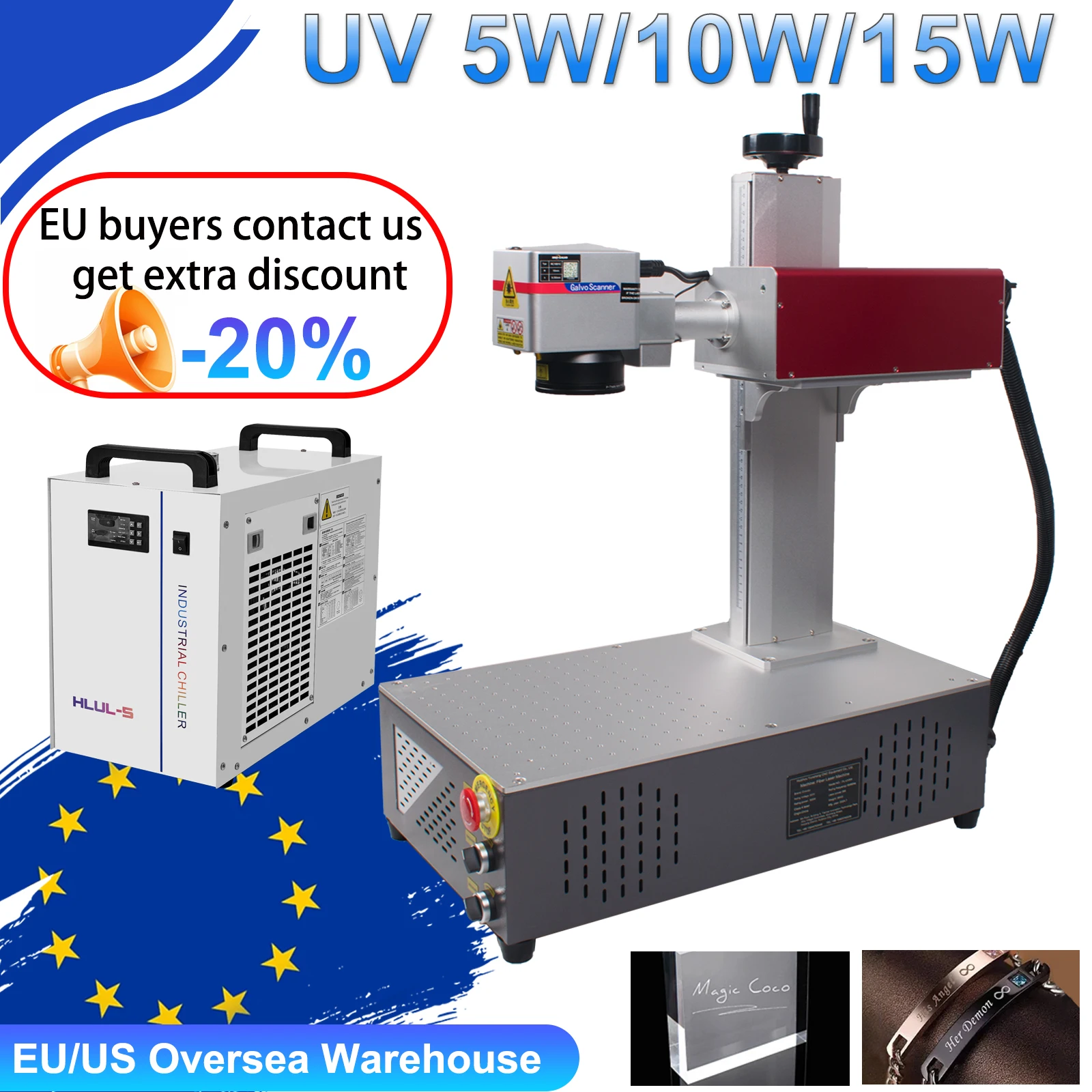 

15W UV Laser Marking Machine CRS 355nm UV 15W 5W Engraver Non-Metal Engraver for Glass/Wood/PVC/Stainless Steel/Plastic Leather