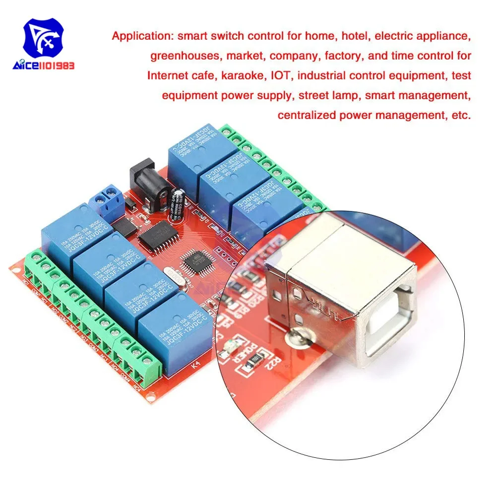 diymore 8 Channel Relay Board Type-B USB Programmable ULN2803 Relay Driver Chip for Arduino Smart Home DC 12V