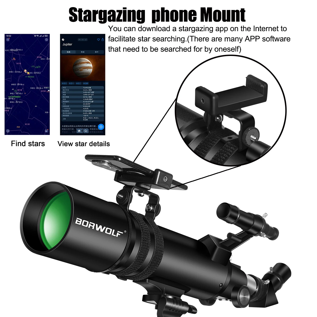 BORWOLF 90600 télescopes d'astronomie pour adultes, ouverture 90 mm 600 mm, 24X-250X HD pour l'observation des étoiles et l'observation des oiseaux