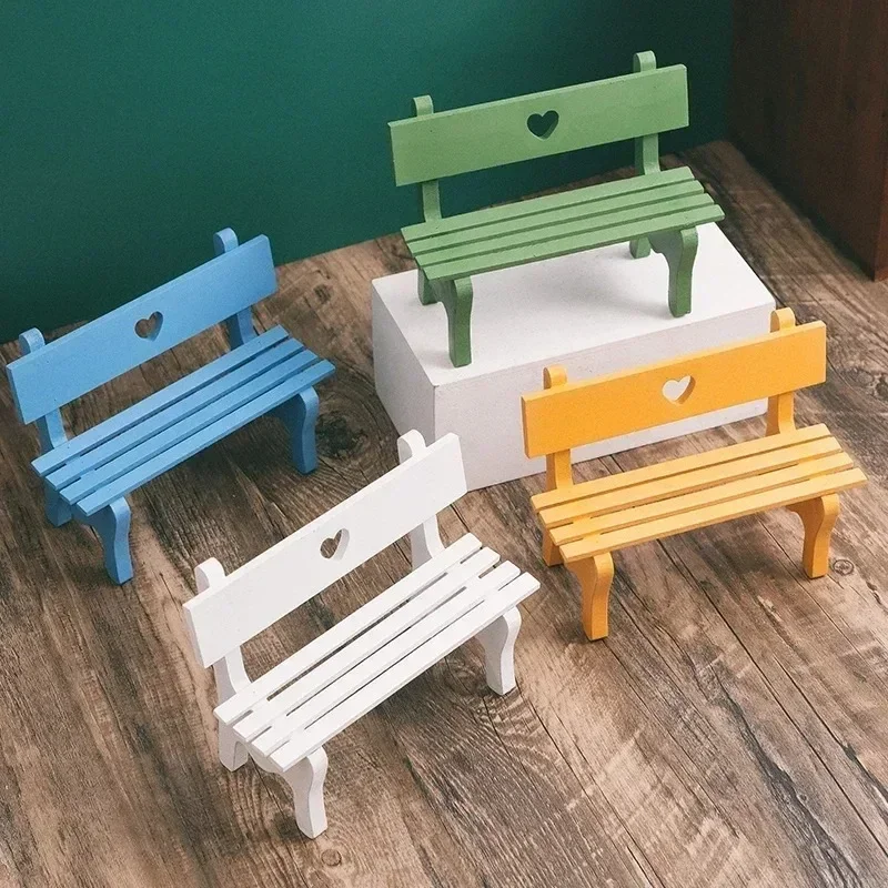 Mini Creative Doll Housefurniture Toys Bench Home Decoration Solid Color Small Bench Shooting Background Props Garden Ornaments