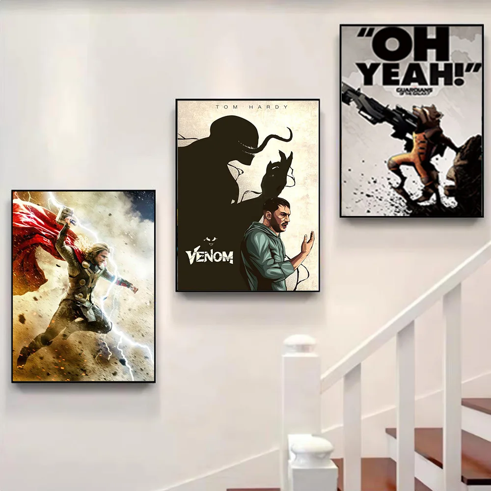 مينيسو مارفل الأبطال الخارقين الرجل العنكبوت الرجل الحديدي هالك غرفة المعيشة غرفة نوم ديكور ملصق فني جدار جدارية قماش اللوحة الطباعة #4