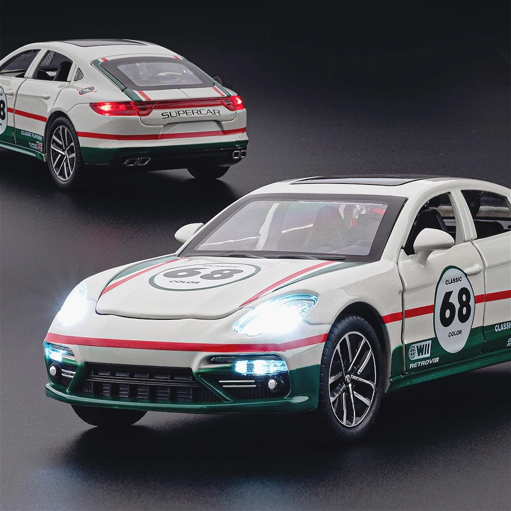 Maßstab 1:32 Panamera 911GT3 Miniatur-Sportwagenmodell, Spielzeugtüren, geöffnetes Sound, Licht, zurückziehbare Modelle, Legierungsdruckguss-Spielzeug für Kinder