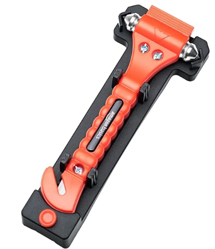 Emergency Escape Tool, Car Safety Hammer w/ Protective Bracket, Bright Orange