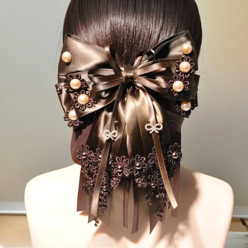 

Elegant Fabric Bow Net Snood Hairpins Pearl Barrette Hair Clip Cover Catering Nurses Cleaning Staff Hairpiece Hair Accessories