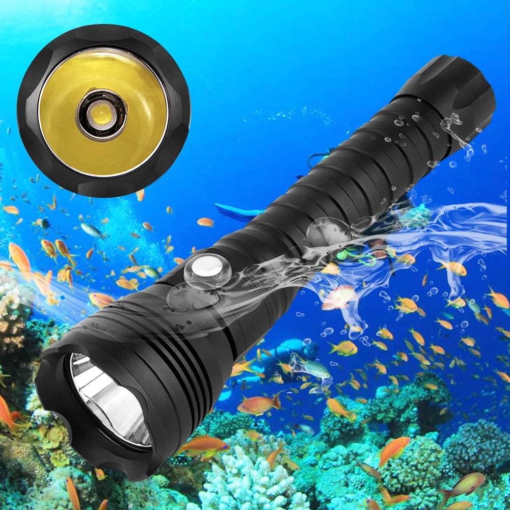 Asafee A28 80M Deep Diving Flashlight P70.2 LED 3160LM Press Switch IPX8 Waterproof Scuba Torch Yellow/White SOS Light 4 Modes