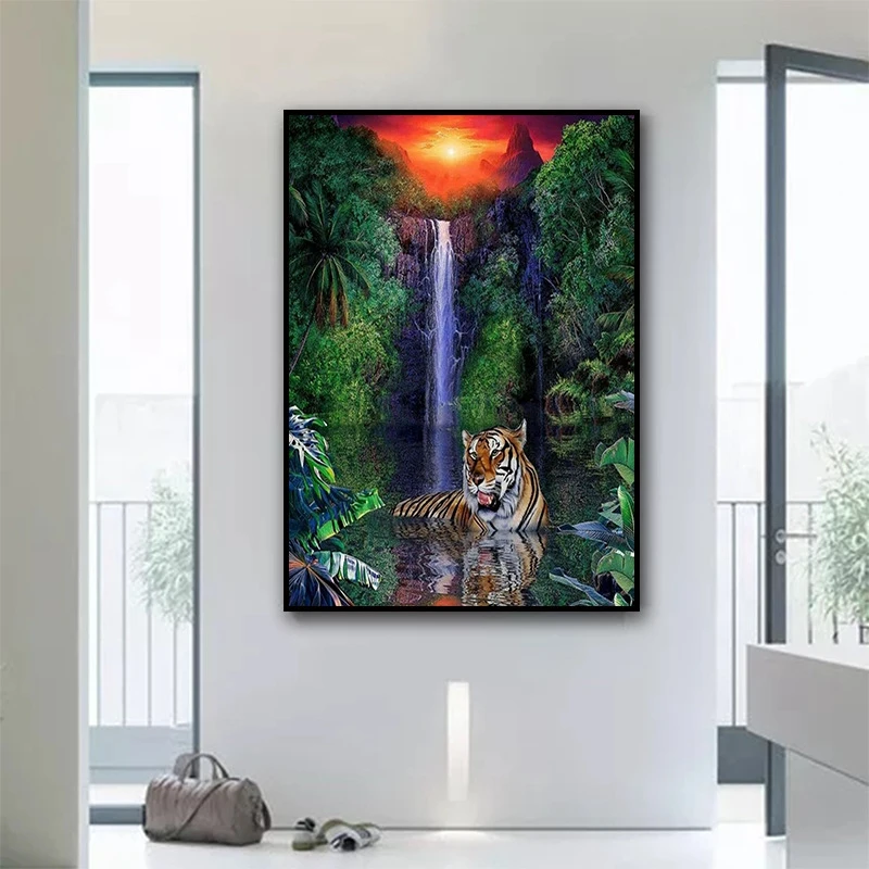 5D наборы алмазной живописи для взрослых и детей, полная дрель, тигр, алмазная художественная краска с круглыми бриллиантами, набор для рисования драгоценными камнями «сделай сам»