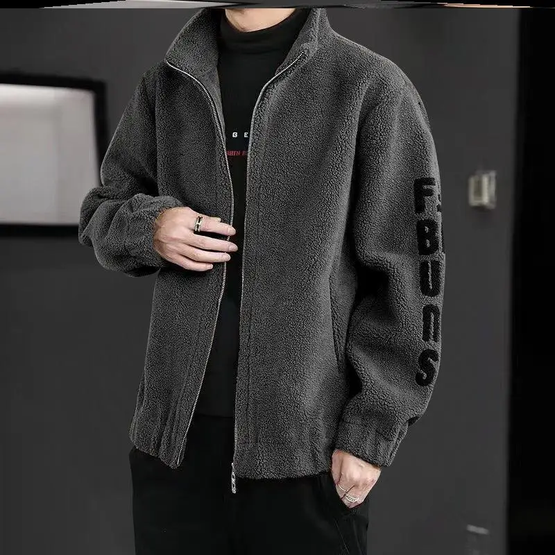 

Повседневная мужская толстовка Jaet, осень-зима eep Fce с воротником-стойкой, бархатное мужское шерстяное пальто из ягненка